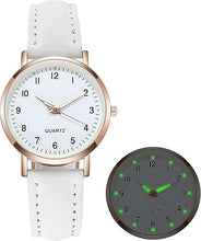 Load image into Gallery viewer, Ladies White Round Rose Gold Trim Quartz Diamond Studded Luminous Wristwatch
