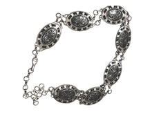 Load image into Gallery viewer, Ladies Silver Vintage Round Floral Centre Bar Interlink Chain Link Fashion Belts