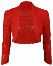 Load image into Gallery viewer, Girls Red & White Crochet Knitted Bolero Shrug Cardigan
