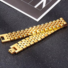 Load image into Gallery viewer, Mens Womens Gold Plated Stainless Steel Wide Strap Chunky Link Chain Bracelet