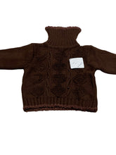 Load image into Gallery viewer, Girls Brown Cable Knit Beaded Ribbed Roll Up Jumper