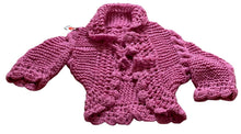 Load image into Gallery viewer, Girls Pink Soft Knitted Front Tie Handmade Crochet Scallop Edges Cardigan
