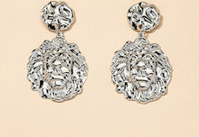 Load image into Gallery viewer, Ladies Gold Plated Silver Geometric Metal Lion Head Dangle Bold Earring