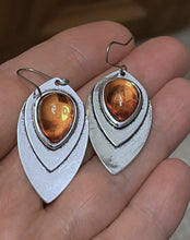 Load image into Gallery viewer, Ladies Silver Vintage Leaf Carved Waterdrop Inlaid Orange Stone Earrings
