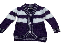 Load image into Gallery viewer, Girls Purple & White Soft Knitted Fluffy Marl Button Down Cardigan