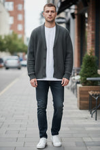 Load image into Gallery viewer, Mens Dark Grey Button Down Front Ribbed Shawl Neck Long Sleeve Sweater Cardigan