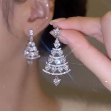 Load image into Gallery viewer, Ladies Silver Shiny Rhinestone Hollow Christmas Tree Festive Dangle Earrings