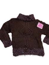 Load image into Gallery viewer, Girls Brown Cable Knit Beaded Ribbed Roll Up Frills Metallic Hem Jumpers