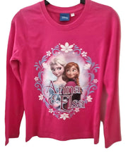 Load image into Gallery viewer, Girls Cerise Official Disney Frozen Anna & Elsa Cotton Long Sleeve Shirt Tops