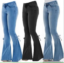 Load image into Gallery viewer, Ladies High Waist Stretchy Flare Hem Side Tie Jeans