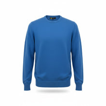 Load image into Gallery viewer, Men’s Blue Wool Blend Crew Neck Soft Knit Long Sleeve Smart Jumper