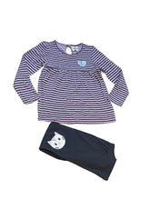 Load image into Gallery viewer, Girls Topolino Lilac & Grey Stripe Top & Dark Grey Leggings