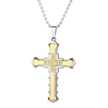 Load image into Gallery viewer, Ladies Mens Unisex Inlaid Crystal Cross Pendant Silver Long Link Chain Necklace