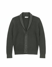 Load image into Gallery viewer, Mens Dark Grey Button Down Front Ribbed Shawl Neck Long Sleeve Sweater Cardigan