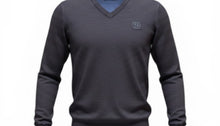 Load image into Gallery viewer, Mens Dark Grey Ombre Ribbed V-Neck Soft Knitted Jumper