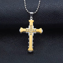Load image into Gallery viewer, Ladies Mens Unisex Inlaid Crystal Cross Pendant Silver Long Link Chain Necklace