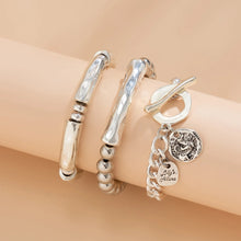 Load image into Gallery viewer, Ladies Silver Plated Chunky Round Charm 3 Set Stackable Handchan Bracelet