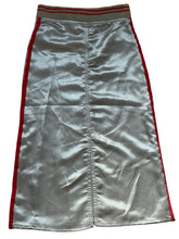 Load image into Gallery viewer, Girls Metallic Grey Thick Elasticated Waist Belted Side Stripe Midi Skirts