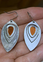 Load image into Gallery viewer, Ladies Silver Vintage Leaf Carved Waterdrop Inlaid Orange Stone Earrings