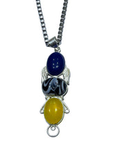 Load image into Gallery viewer, Ladies 925 Silver Plated Onyx Blue Marl Yellow Onyx Stone Pendant Chain Necklace