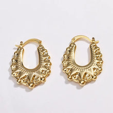 Load image into Gallery viewer, Ladies Gold Plated Retro Crown Stitching U-shape Stainless Steel Creole Earrings