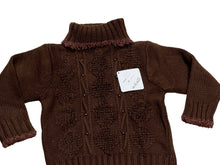 Load image into Gallery viewer, Girls Brown Cable Knit Beaded Ribbed Roll Up Jumper