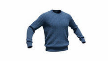 Load image into Gallery viewer, Mens Blue Ribbed Crew Neck Cotton Rich Knit Longsleeve Jumper