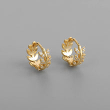 Load image into Gallery viewer, Ladies Gold Plated Crystal Leafy Cut Small Hoop Fashion Earrings