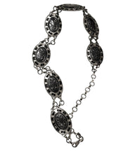 Load image into Gallery viewer, Ladies Silver Vintage Round Floral Centre Bar Interlink Chain Link Fashion Belts