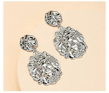 Load image into Gallery viewer, Ladies Gold Plated Silver Geometric Metal Lion Head Dangle Bold Earring