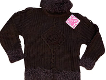 Load image into Gallery viewer, Girls Brown Cable Knit Beaded Ribbed Roll Up Frills Metallic Hem Jumpers