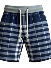 Load image into Gallery viewer, Boys Baby Navy Check Cotton Rib Elastic Waist Drawstring Pull-On Summer Shorts
