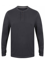 Load image into Gallery viewer, Mens Washed Long Sleeve Soft Touch 3 Button Cotton Jersey T-shirt