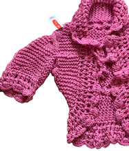 Load image into Gallery viewer, Girls Pink Soft Knitted Front Tie Handmade Crochet Scallop Edges Cardigan