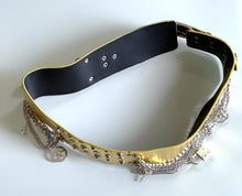 Load image into Gallery viewer, Ladies Gold Classic Wide Faux Leather Metallic Studded & Drop Chain Crystal Belt