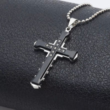 Load image into Gallery viewer, Ladies Mens Unisex Inlaid Crystal Cross Pendant Silver Long Link Chain Necklace