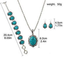 Load image into Gallery viewer, Ladies Vintage Silver Turquoise Gemstone Bracelet Necklace Earrings 3 Piece Sets