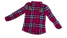 Load image into Gallery viewer, Girls Red Multi Check Soft Flannel Check Roll Up Sleeves