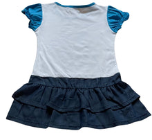 Load image into Gallery viewer, Girls Blue & White Sweet Doll Print Layered Frill Hem Cap Sleeve Plus Belt Dress