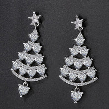 Load image into Gallery viewer, Ladies Silver Shiny Rhinestone Hollow Christmas Tree Festive Dangle Earrings