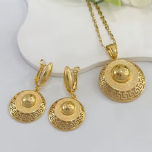 Load image into Gallery viewer, Ladies 18K Gold Plated Round Smooth Cutout Great Wall Earrings Necklace Set