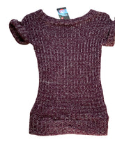 Load image into Gallery viewer, Girls Burgundy Loose Knit Roll Cap Sleeve Hem Tunic Long Jumper