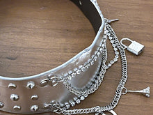 Load image into Gallery viewer, Ladies Silver Classic Wide Faux Leather Metallic Studded & Drop Chain Crystal Belt