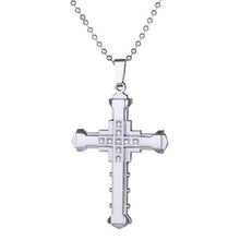 Load image into Gallery viewer, Ladies Mens Unisex Inlaid Crystal Cross Pendant Silver Long Link Chain Necklace