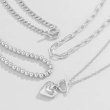 Load image into Gallery viewer, Ladies Silver 4 Tier Multi Layer Beaded Heart Pendant Cuban Link Choker Necklace