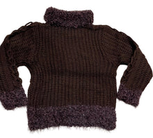 Load image into Gallery viewer, Girls Brown Cable Knit Beaded Ribbed Roll Up Frills Metallic Hem Jumpers