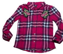 Load image into Gallery viewer, Girls Red Multi Check Soft Flannel Check Roll Up Sleeves
