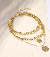 Load image into Gallery viewer, Ladies Gold Plated Thick Link Thin Chain 5Pce Multi Layer Coin Pendant Necklace