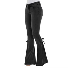 Load image into Gallery viewer, Ladies High Waist Stretchy Flare Hem Side Tie Jeans