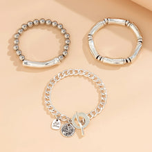 Load image into Gallery viewer, Ladies Silver Plated Chunky Round Charm 3 Set Stackable Handchan Bracelet